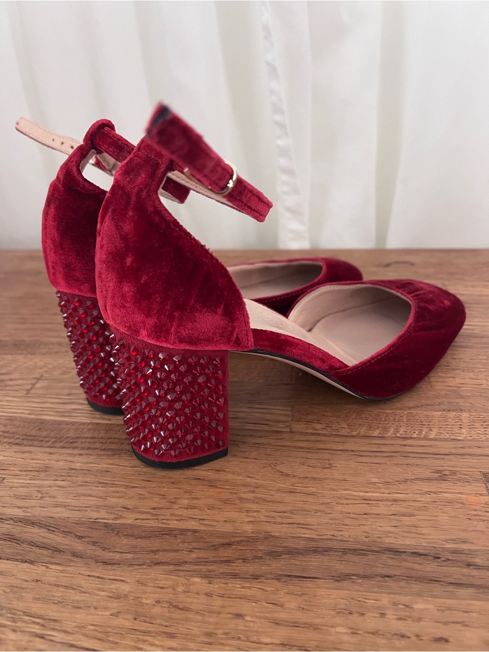 J.Crew Ruby Red Heels with Rhinestones. Size 6 - Picture 4 of 10